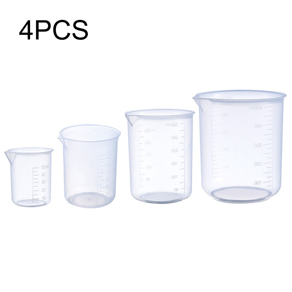 Transparent Plastic Measuring Cup Laboratory Beaker Graduated Jug Cup Kitchen Baking Cooking Supplies Measurement Container Tool: 4PCS