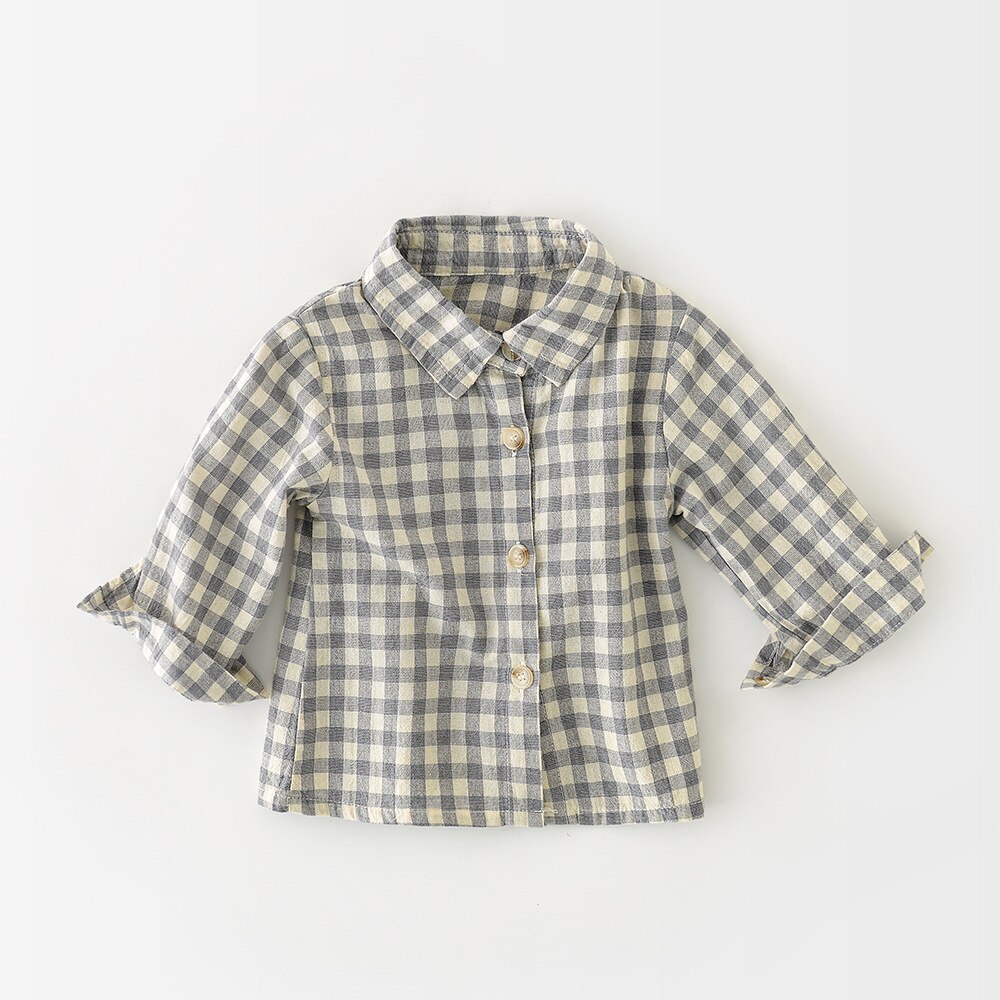 Baby Jongen Plaid Lange Mouwen Baby Girl Shirt Blouse Jongens Plaid Outfit Baby Meisje Lange Mouwen Tops: Black / 80cm