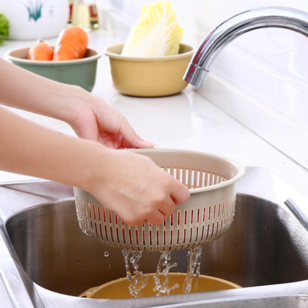 2Pcs/Set Excellent Colander Basket Multi-purpose Hanging Hole 3 Colors Multifunctional Fruit Vegetable Drain Colander Bowl