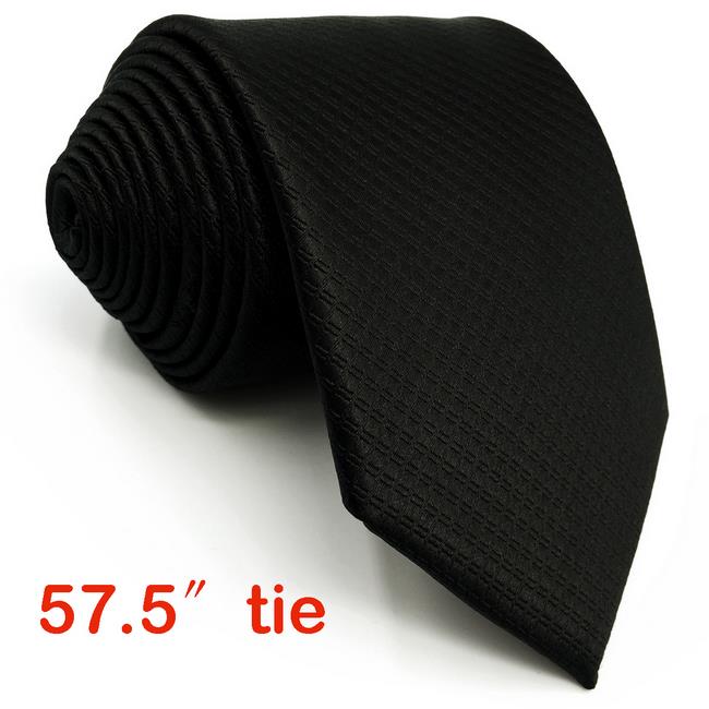 Zijde Zwart Solid Mens Stropdas Stropdas Set Mode Huwelijkscadeau Acceossories X-lange Pocket Plein: Classic Size Tie