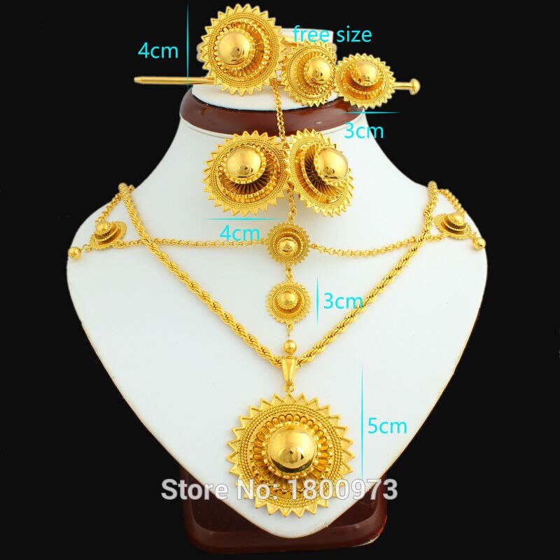 NEUE Äthiopischen Schmuck einstellen 24k Gold Farbe Haar Kette/Anhänger/Kette/Earing/Ring/Haar Stift/Armreif Eritrea Afrikanische Hochzeit artikel