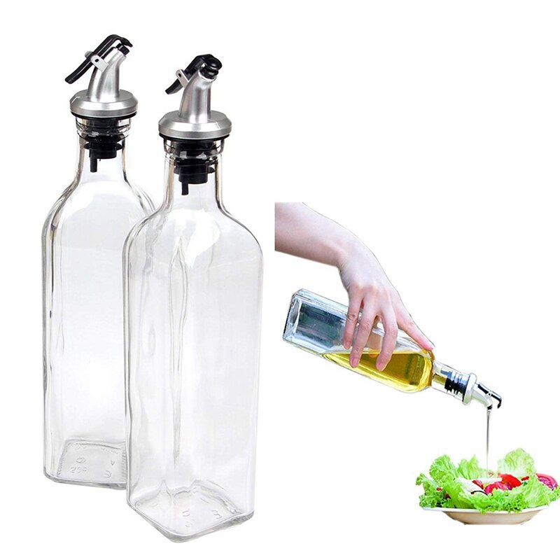Bouteille en verre de distributeur d'huile de burette de 2 pièces pour le bec de récipient de cuisson 17Oz et 6 pièces