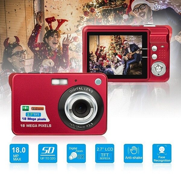 Children Mini Camera 18MP 2.7 inch TFT Screen 8X Zoom Digital Photo Video Camera Camcorder Anti-Shake Video Camera For Kids: Red