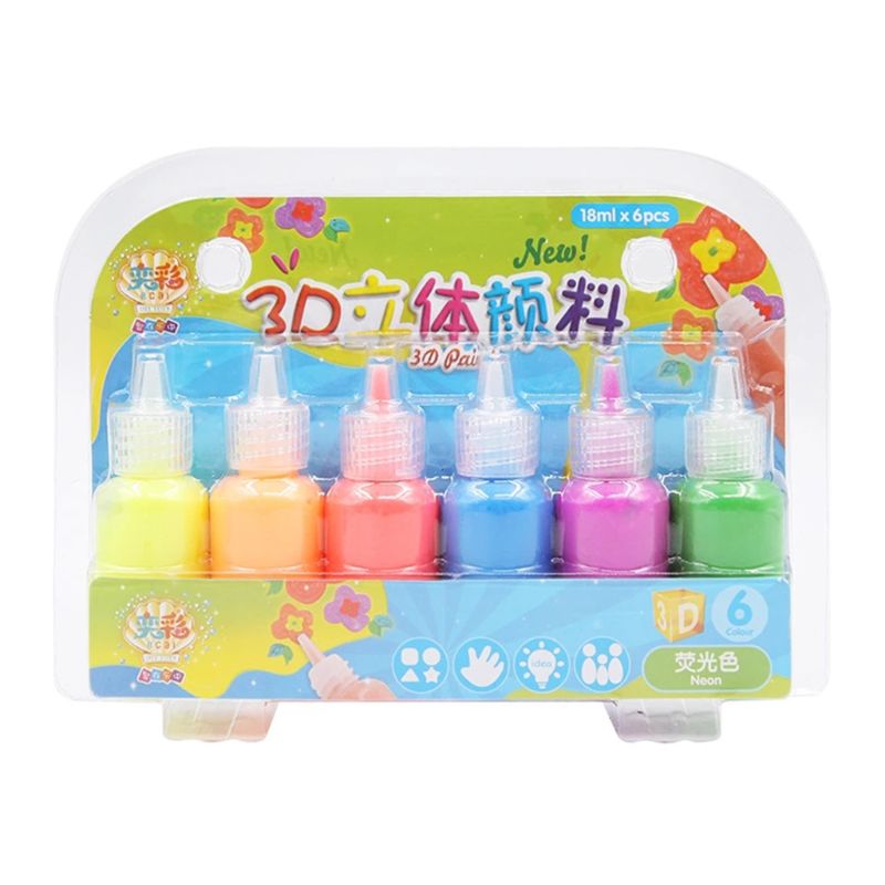 3D Acrylic Paints 6 Colors Kids 3D Acrylic Paint Pigment Set for Children Graffiti DIY Painting K1MA: 2