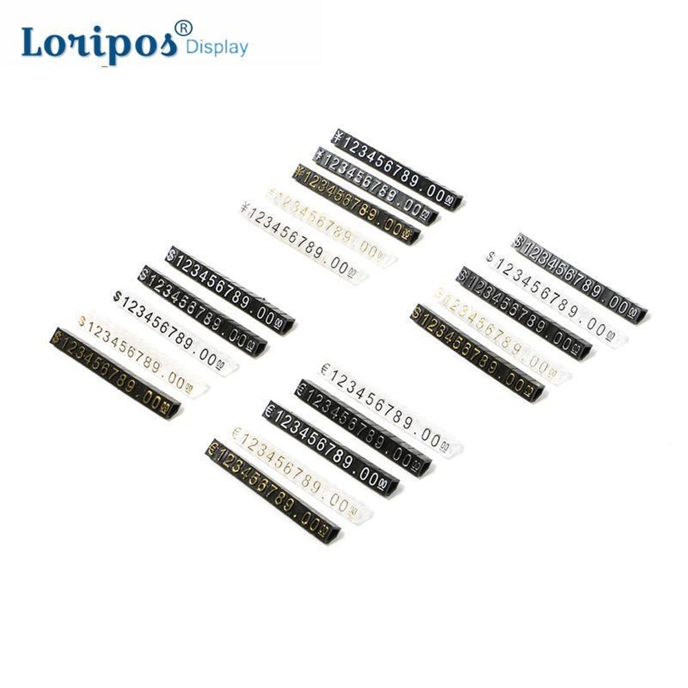 30 Sets Combined Price Tag Transparent Dollar Euro Number Digit Cubes Stick for Clothes Jewelry Showcase Counter Price Display