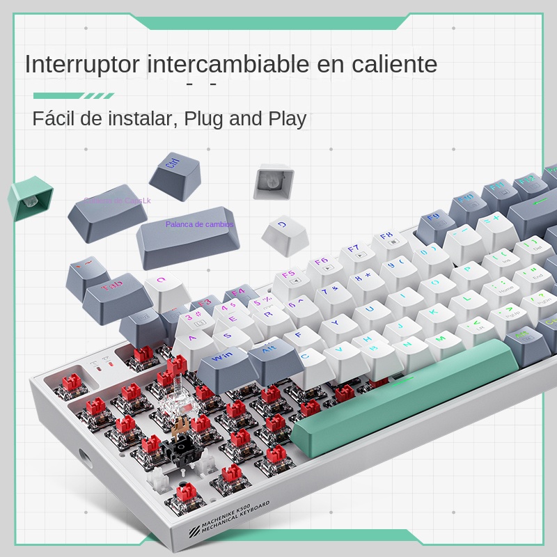 Klawiatura mechaniczna klawiatura do gier Machenike K500 przewodowa klawiatura Hot swap 94 klawisze światło RGB Mac Windows