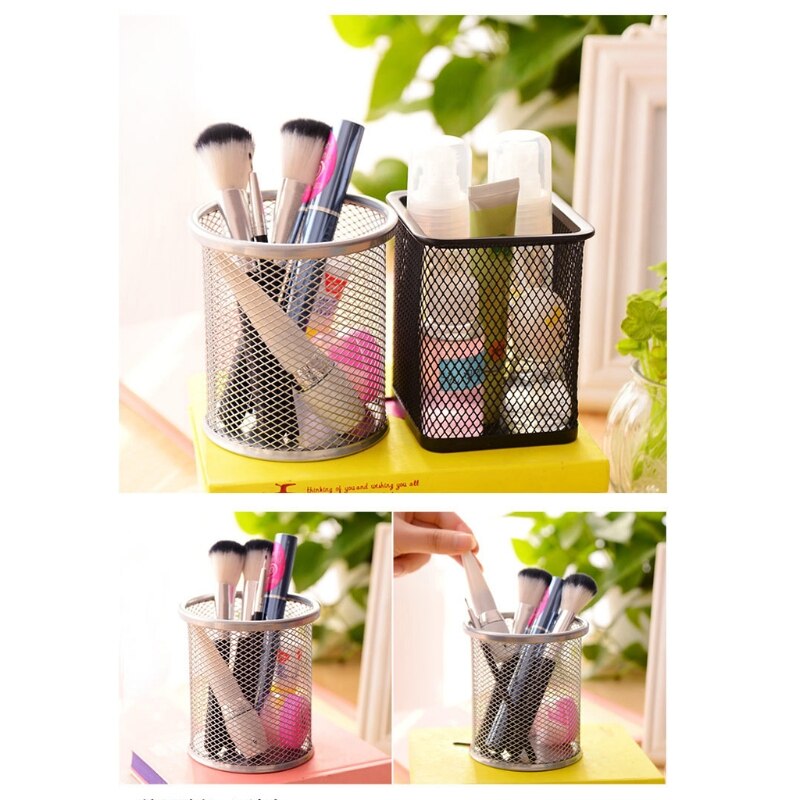 Rectangular Mesh Style Metal Pencil Holder Organizer Desk Pen Containers