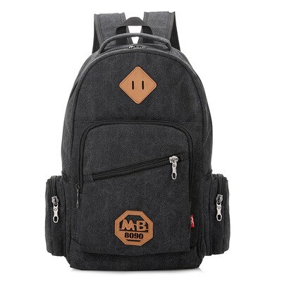 Mochila escolar masculina de lona, bolsa escolar de ombro com grande capacidade para viagem, estilo vintage 2020: Black