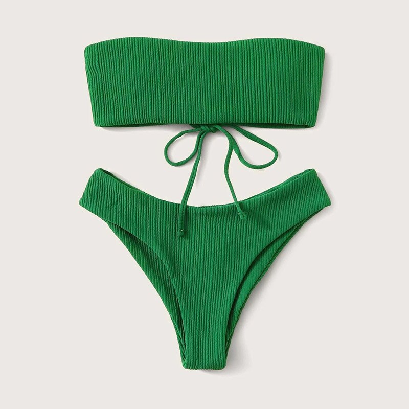 Para Praia 2022 Sexy Bandeau Bikini Vrouwelijke Braziliaanse Bikini Set Hoge Cut Badmode Groen Vrouwen Micro Groene Badpak Biquini: green / S