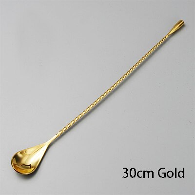 1Pce Stainless Steel Bar Tools Thread Teardrop Frosted Bar Spoons Drink Mixing Spoons Bartender Tools Cocktail Spoon Stirrer: 30cm Gold
