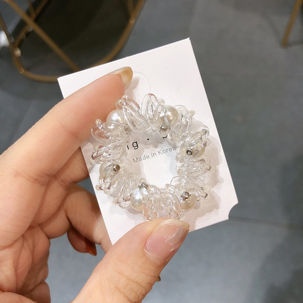 1 stuk parels elastische haarbanden meisjes haaraccessoires rubberen band hoofddeksels haarkoord spiraalvorm haarelastiekjes gom telefoondraad: Parel