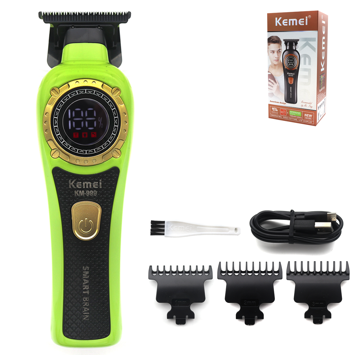 Kemei KM-999 Hair Trimmer for Men DLC T-Blade Zero Gapped LED Display Cordless USB Hair Clipper Finishing Machine: Orange