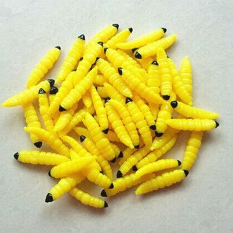 30pz Molle della Gomma di silicone vermi pesca adescare Artificiale larva larva Verme Carpa Esche Da Pesca per il Fiume Lago accessori per la Pesca: giallo