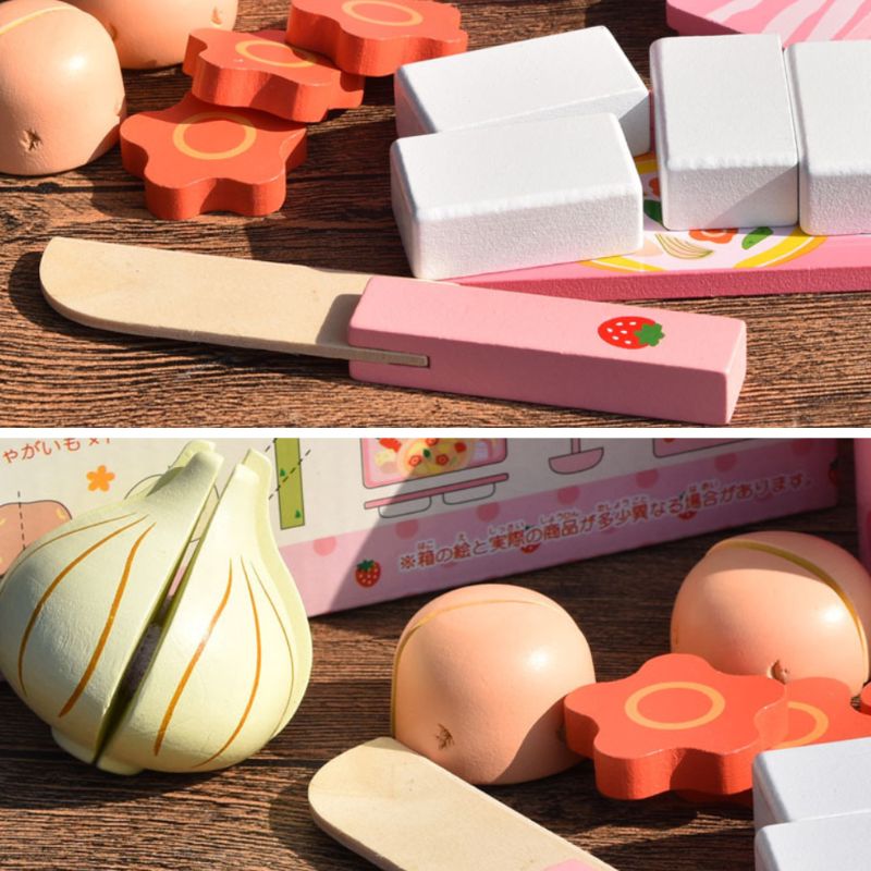 1Set Wooden Kitchen Tableware Tools Toy Play House Pot Vegetable Toys for Christmas Birthday Party 72XC