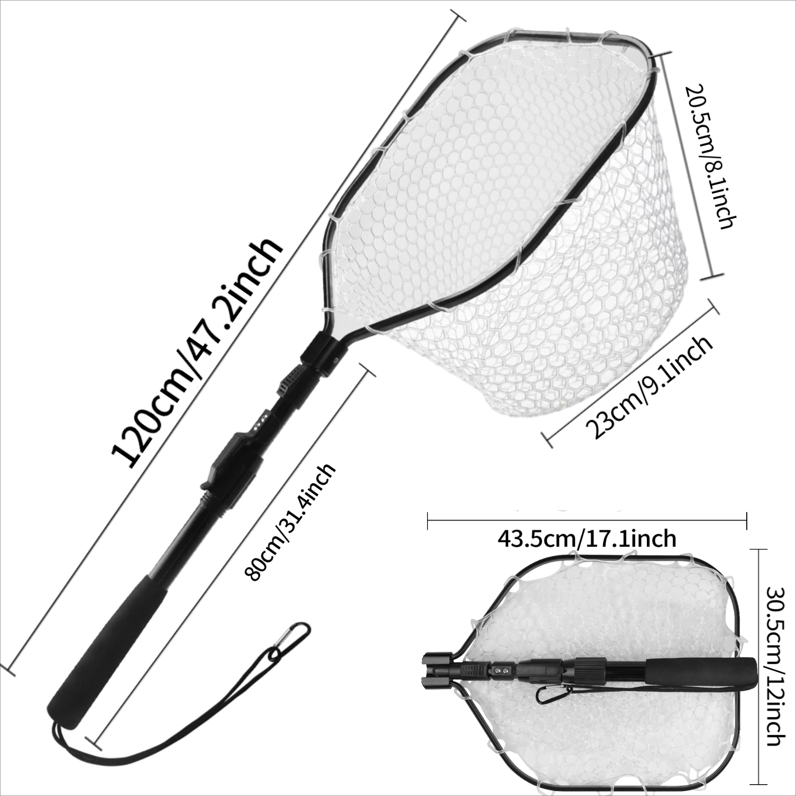 Floating Fishing Net Bass Trout Landing Net Foldable Lightweight Portable Rubber Coated Fish-Friendly Mesh Easy Catch & Release: Light Grey