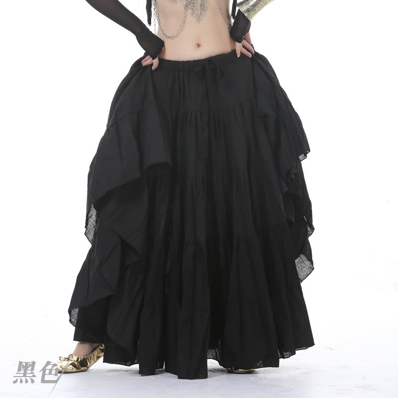 Falda larga de gitana para mujer, falda de danza del vientre, falda Tribal para danza del vientre de 16 metros, falda de ATS, Ropa de baile para adultos: Black