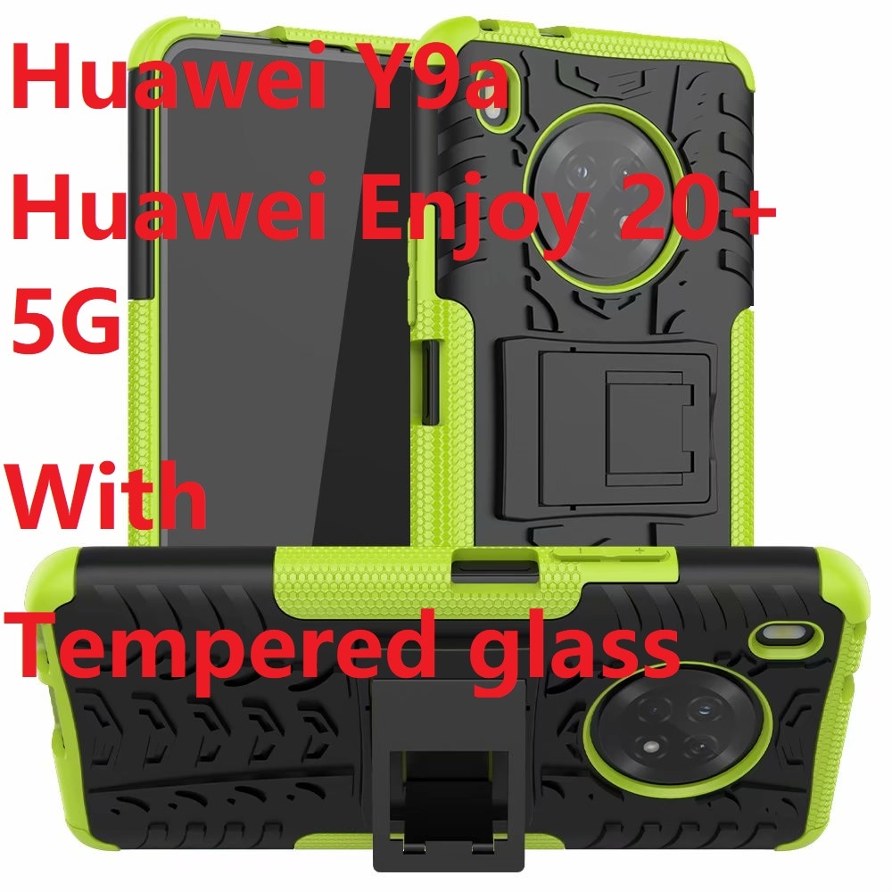 For Huawei Y9a Hard Case + Tempered Glass Hybrid Armor Soft Heavy Duty Stand Protection Enjoy 20 Plus 5G Silicon Cover