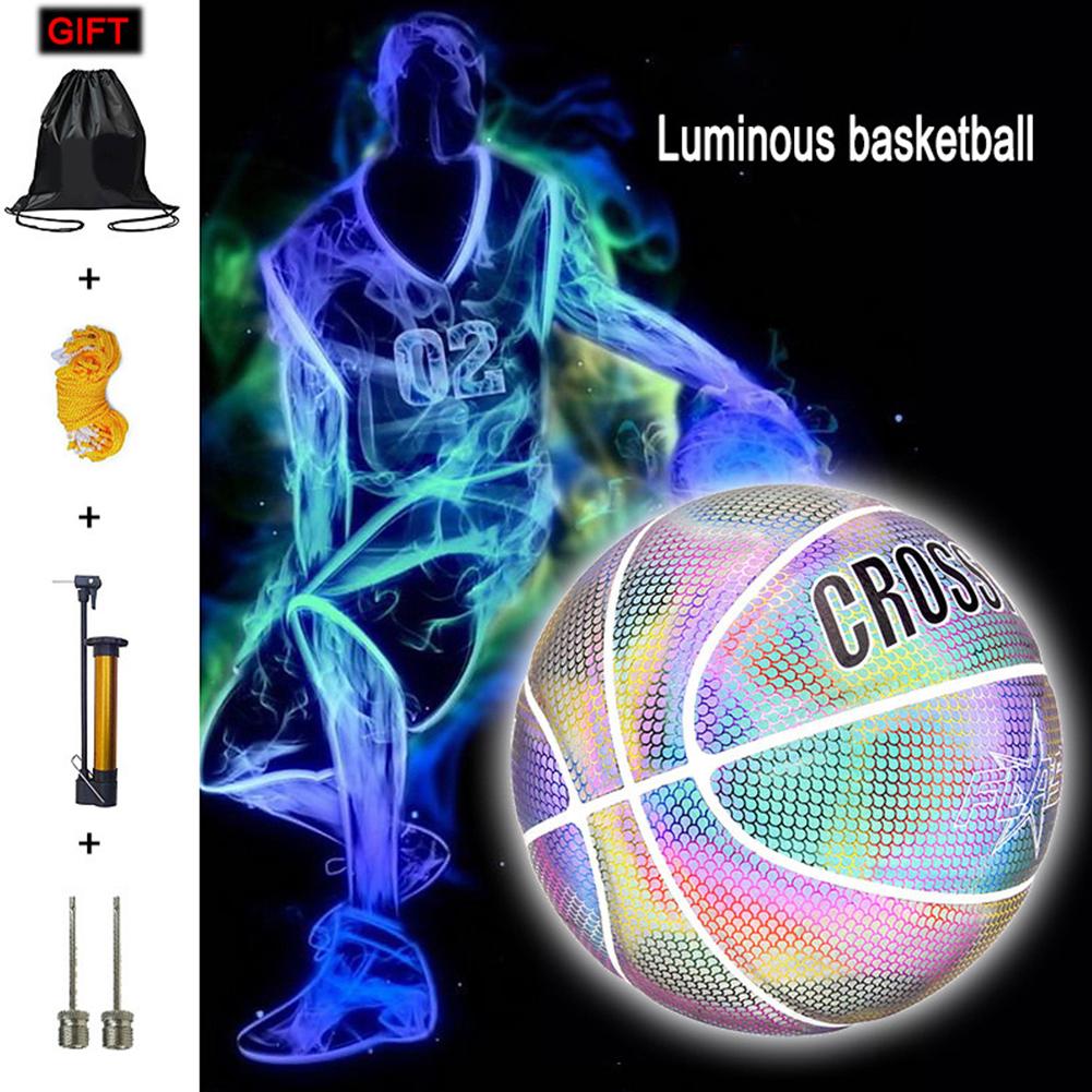 Gioco notturno di pallacanestro luminoso Street PU incandescente arcobaleno luce strumento di allenamento per bambini Street Basketball Show allenamento per bambini