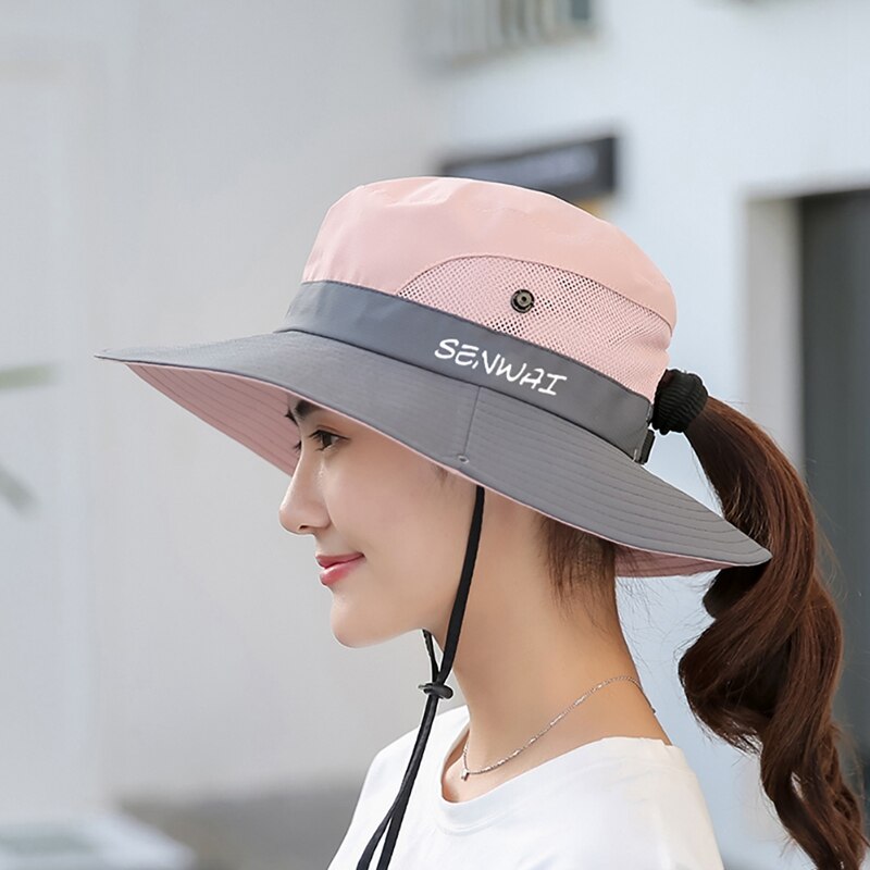 Bucket Hat - Breiter Schirm - Sonnenschutz - Atmungsaktiv Nylon - One Size - Kinnband für Strand Wandern