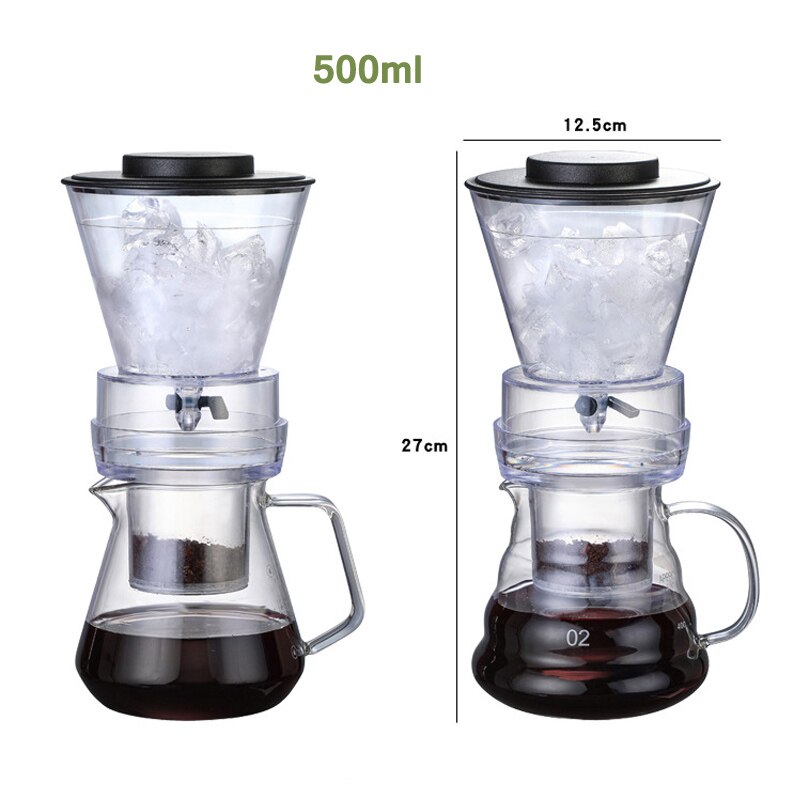 Jään tippuminen kahvinkeitin barista lasi aromikeitin kahvinkeitin suuri suodatin kuppi kylmää hautua kahvinkeitin vesi teetä mokkapannu 500ml