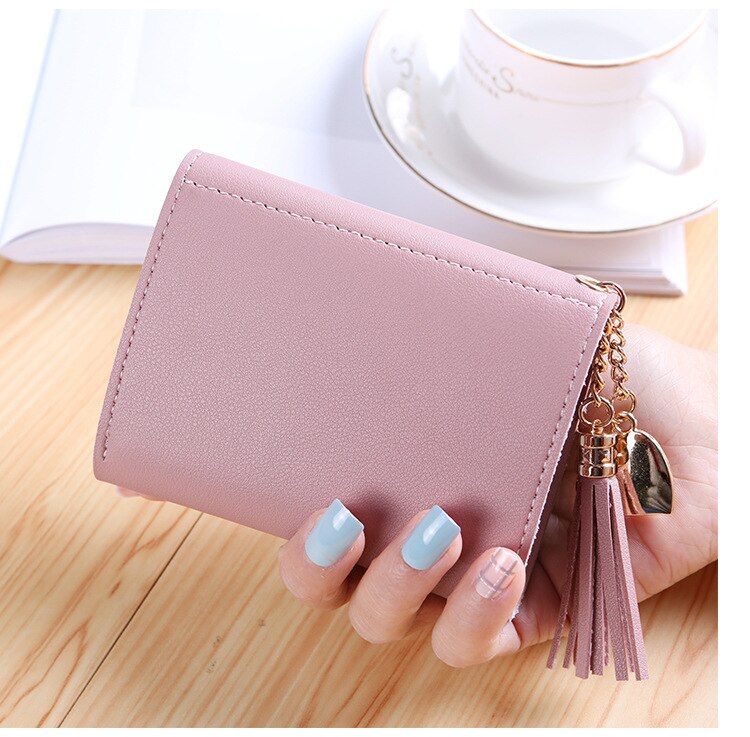 Mini-quasten-geldbörse, damenhandtasche, kurze Mini-geldbörse, hübsche handtasche für koreanische studentinnen, kleine damen-geldbörse