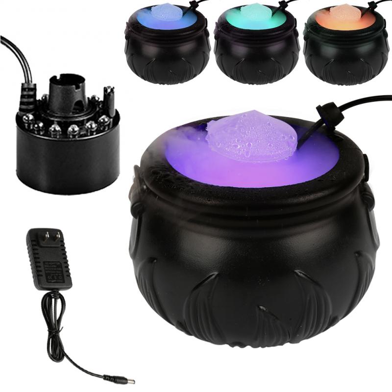 Halloween Witch Pot Mist Maker Fogger Water Fountain Fog Machine Party Decoration Prop DIY Scene Layout Prank Toy Cauldron Decor: Black flame / UK