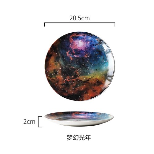 Star universe plate set ceramic tableware dessert steak bread dinner plate set dishes kitchen decoration 8 inch WF: D
