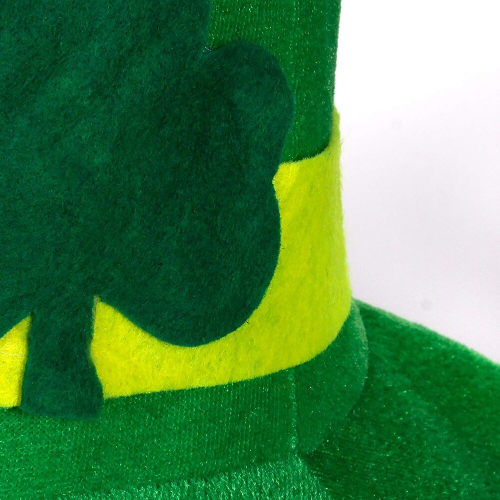 Irish St Patrick Day Green Shamrock Velvet High Top Hat Party Adult Cap Costumes