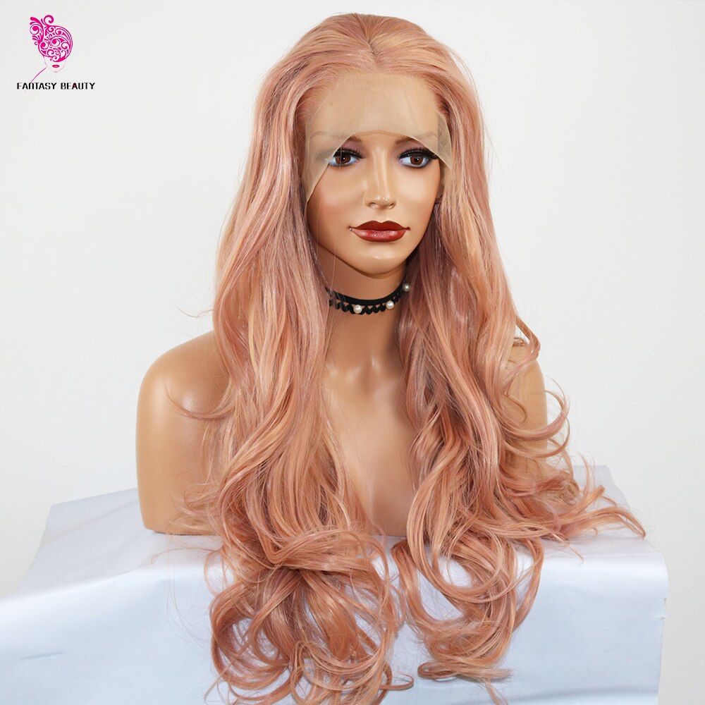 Fantasy Beauty Mint Green Purple Rose Pink Red Color Natural Looking Synthetic Lace Front Wigs for Women Long Wave Wig