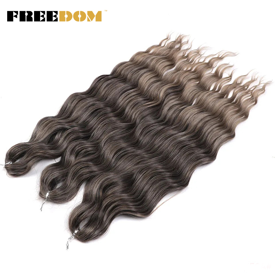 Syntetiske løse dybe bølger fletninger med hårextensions 24 cm dyb krøllet twist hæklet fletning med ombre blond brunt anna hår: #17