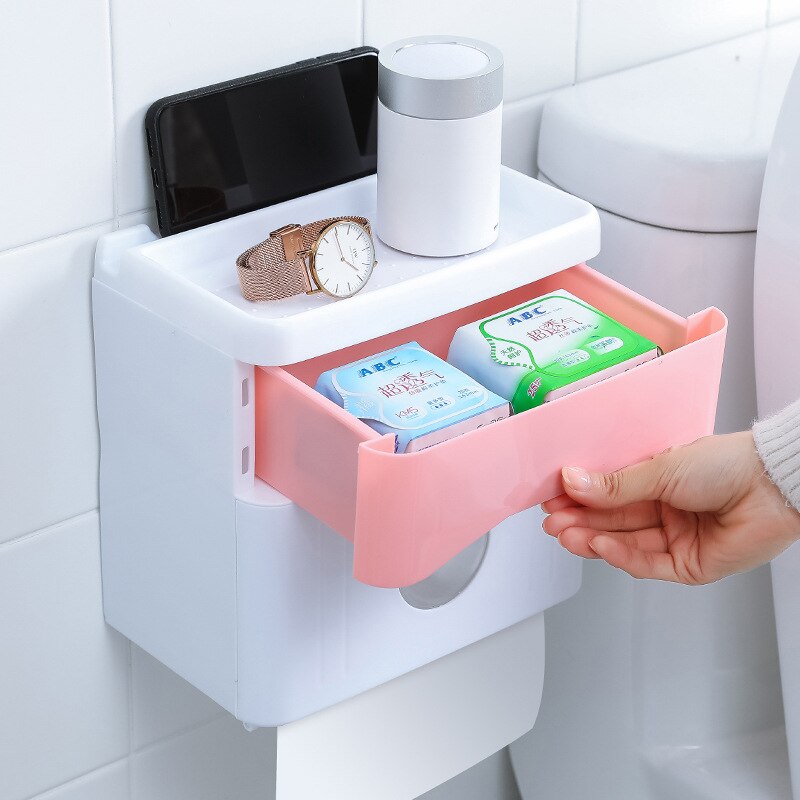 ONEUP Punch-free Toilet Paper Holders Plastic Bathroom Tissue Box Garbage Bag Shelf Home Storage Box Portable Toilet Paper Rack