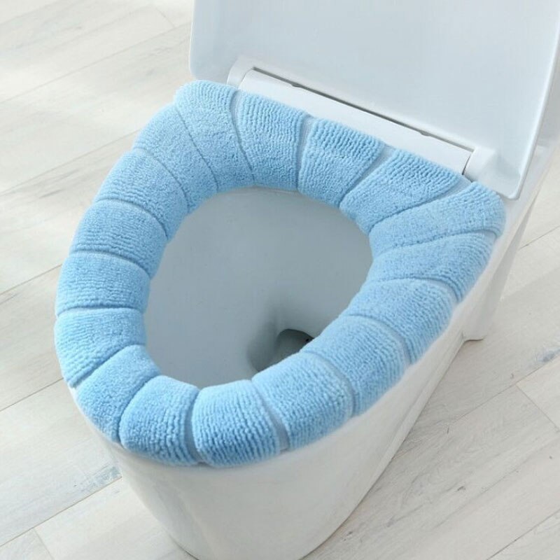 Komfortabelt fløjls badeværelse toilet sædeovertræk vinter toiletbetræk husstand universel fortykket nærmestool mat sæde: Blå