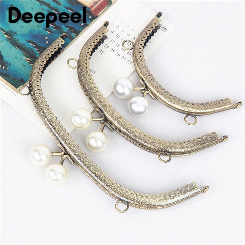 2pcs 8.5-20.5cm Semicircle Pearl Embossed Metal Purse Frame DIY Bag Handles Kiss Clasp Sewing Brackets Accessories for Handbags