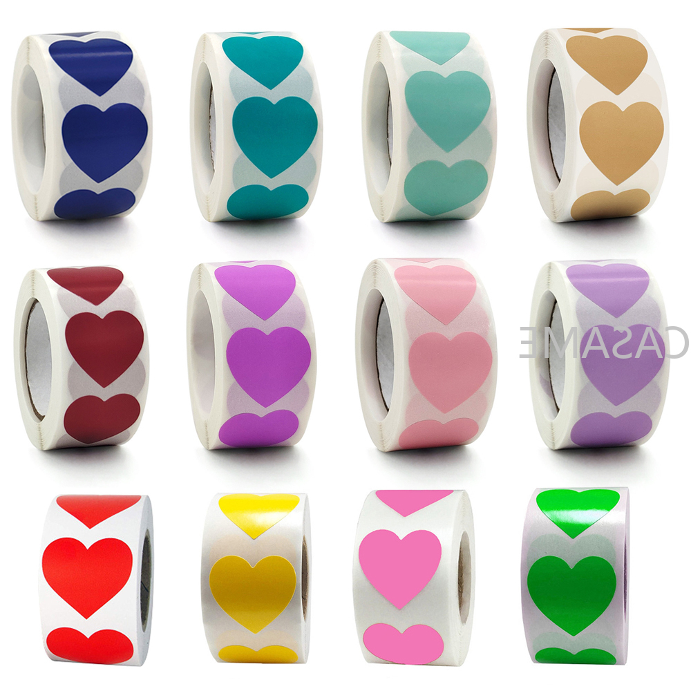 500Pcs/Roll Love Heart Shaped Sticker Seal Labels Birthday Party Packaging Cute Stationery Sticker Scrapbooking for Craft