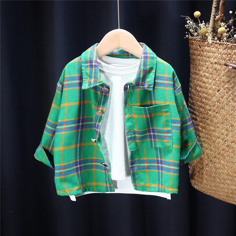 Chemise à carreaux à manches longues pour garçon et fille, veste décontractée à revers, style coréen, automne