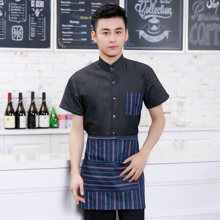 neue Hotel kellner Denim einheitliche westlichen speisen Restaurant arbeit Kleidung konditorei Server arbeitskleidung Uniform: Schwarz Männer / L