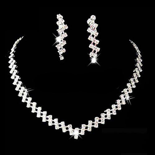 Frauen Halskette Ohrring Set Braut Hochzeit Prom Schmuck Glänzenden Strass Elegante edelstahl schmuck sets für frauen