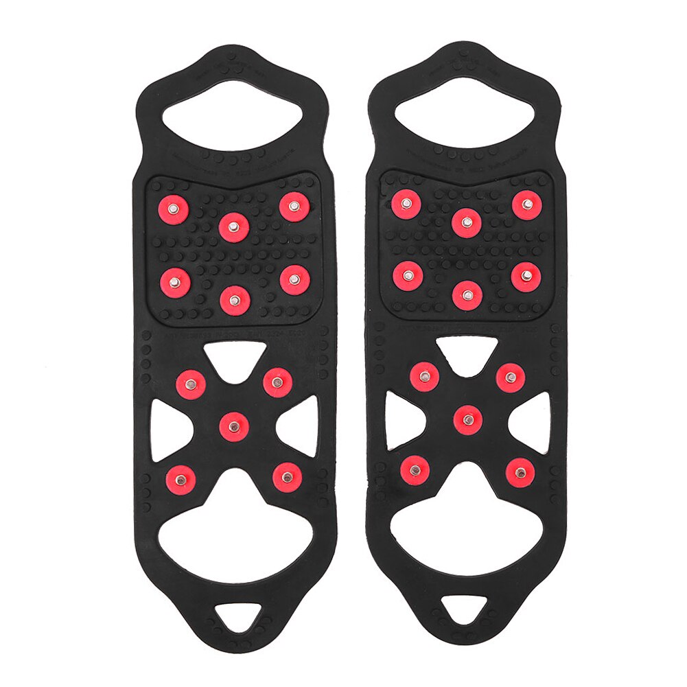 1 paar 11 noppen antislip ijs gripper spike winter outdoor klimmen antislip sneeuw spikes grips noppen over schoenen hoezen stijgijzers: Rood l maat