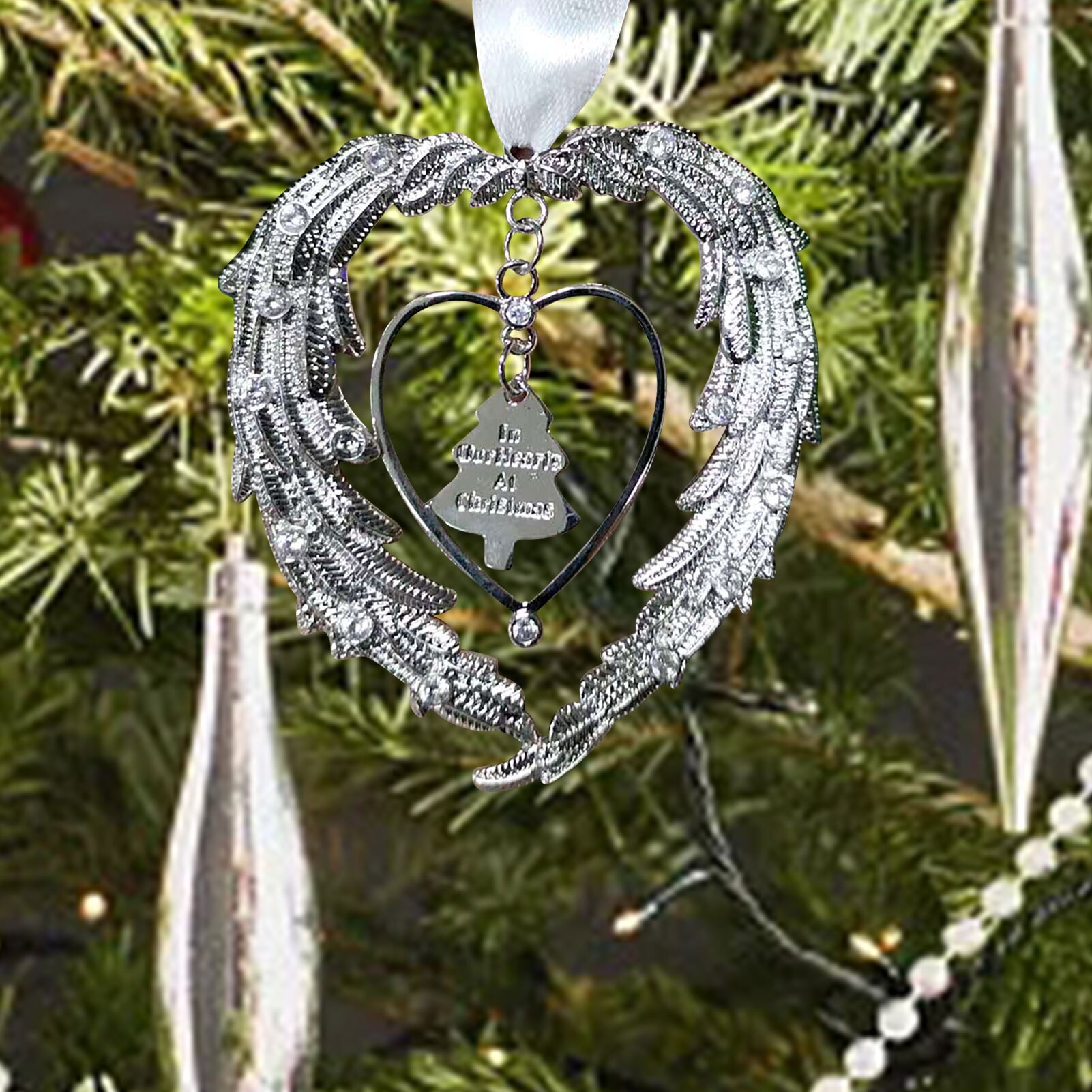 Christmas Memorial Angel Wing Decoration Pendant In Our Hearts At Christmas Tag Ornaments Commemorative Hanging Decor