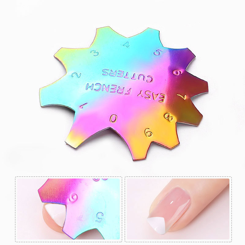 Pro 9 Sizes Easy French Smile Cut V Line almond shape Tips Manicure Edge Trimmer Nail Cutter Acrylic Pink White French Nails: 10-Colorful-D