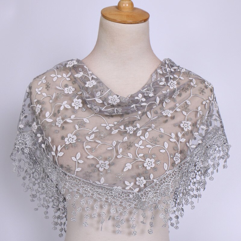 SOKUXILE Vrouwen meisje sjaal Bloem Kant Zijde Driehoek Vrouwelijke Baby Sjaals Kwastje Sjaals Lente Zomer 18 Kleuren Foto Accessoires: Light Gray