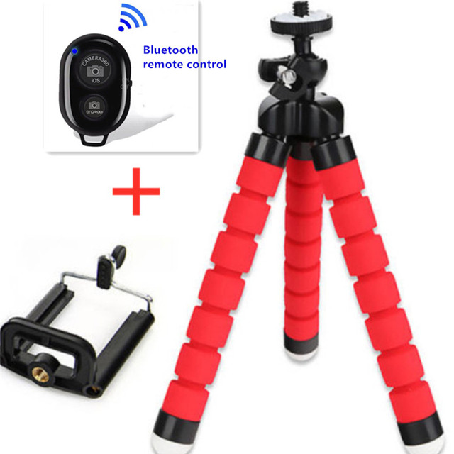 Smartphone bluetooth fjernbetjening mini stativ bærbart fleksibelt stativ håndholdt stativ smartphone kameraholder clip stand: Rød