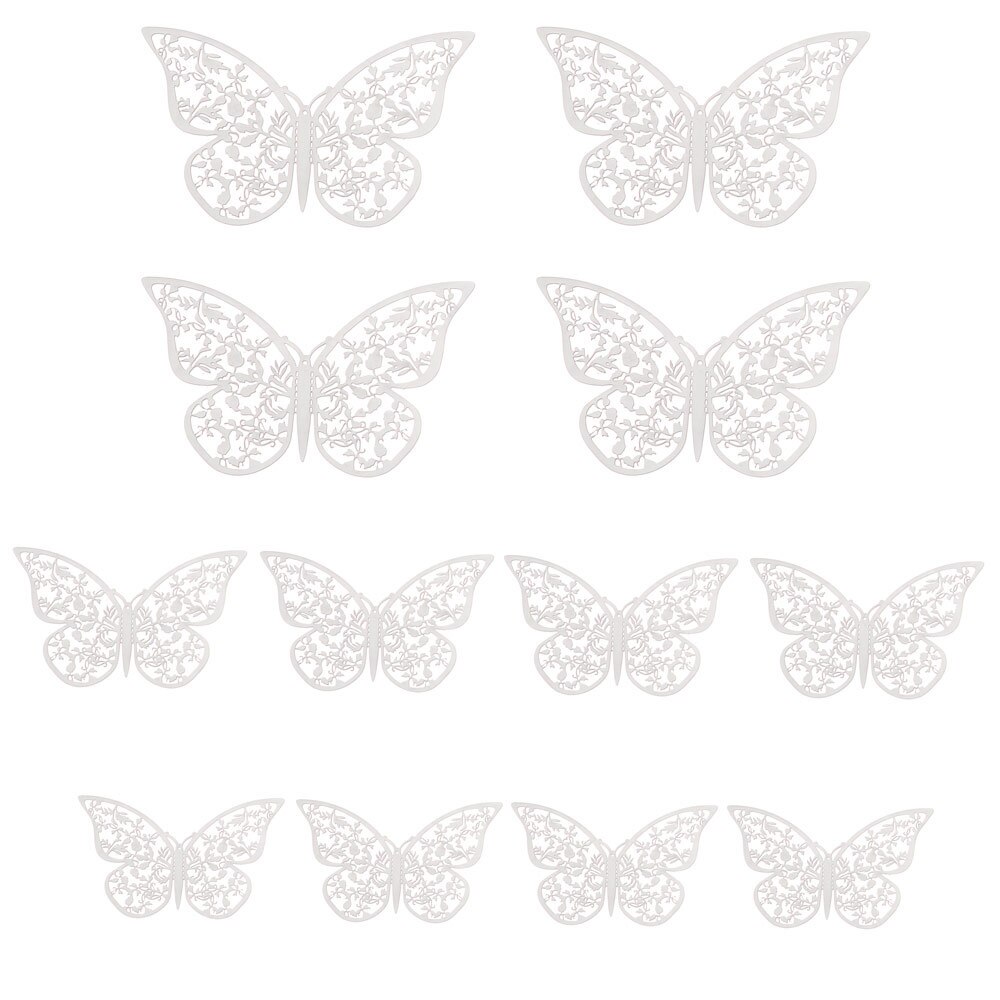 Autocollant mural papillon 3D ajouré, 12 pièces/ensemble, décoration pour mariage, décor de salle pour la maison, pour fenêtre, or argent, Stickers muraux: silver	Type 3