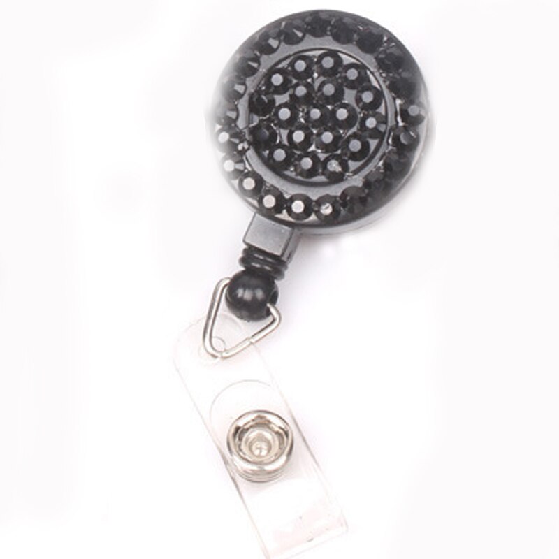 1pc DIY Plastic Retractable ID Card Badge Holder Reel Pull Key Name Tag Office Card Holders Round Translucent Pull Buckle: Black