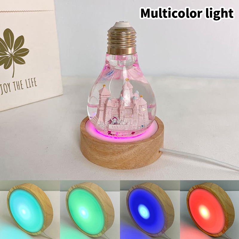Base de luz LED de madera, soporte de luz nocturna, decoración de pantalla, Base de lámpara de madera, soporte de pantalla giratorio, USB: Caqui oscuro