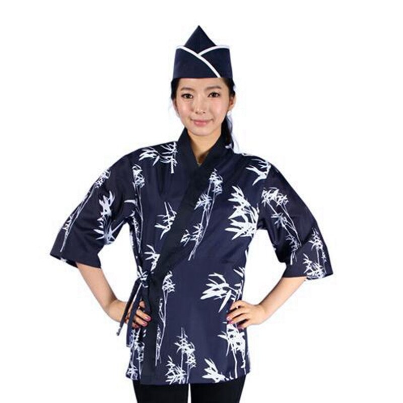 1 stücke Männer Frauen Koch Uniform Koch Jacken Tragen Sushi Anzüge Restaurant unisex Arbeits Kimono Langarm Kellner Bluse DAJ9291: Blau / XL