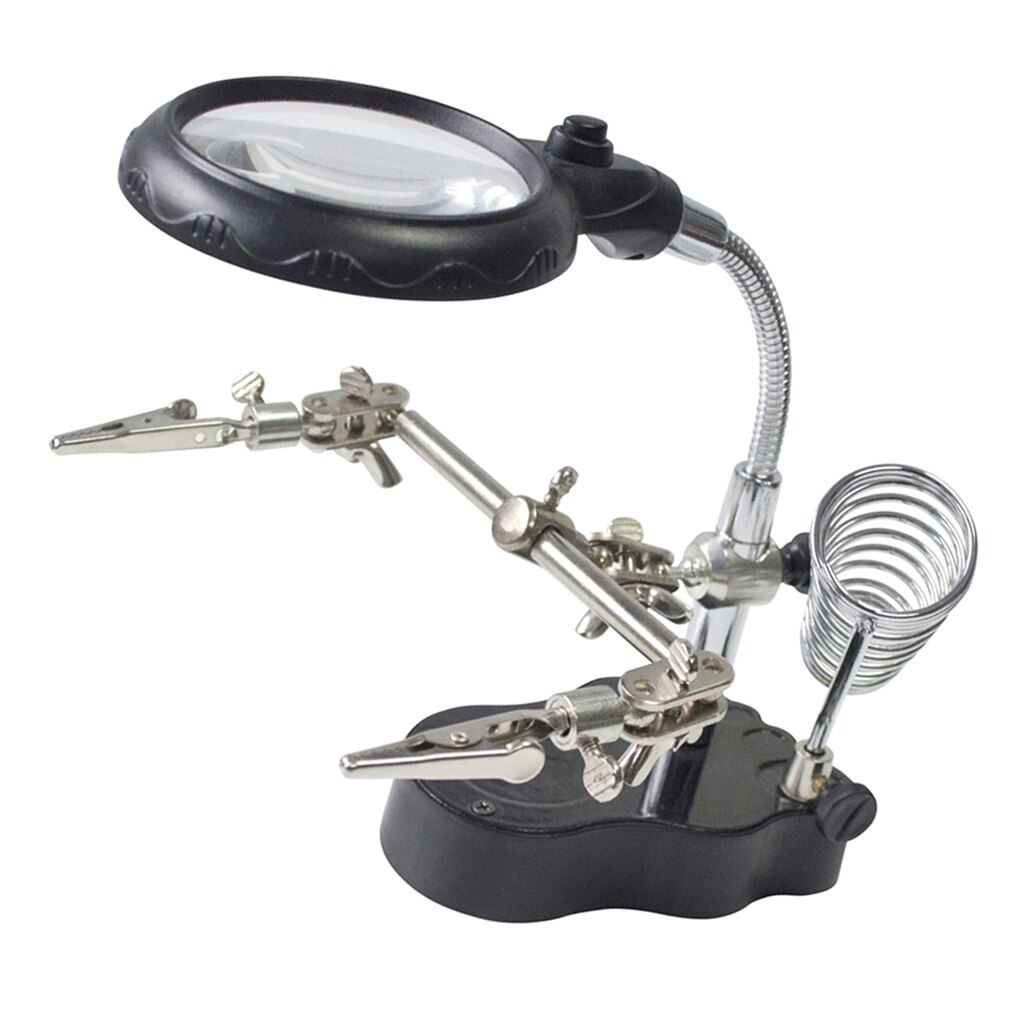 LED Helping Hands Soldering Station Magnifier,3X/12X Dual Magnification Len~