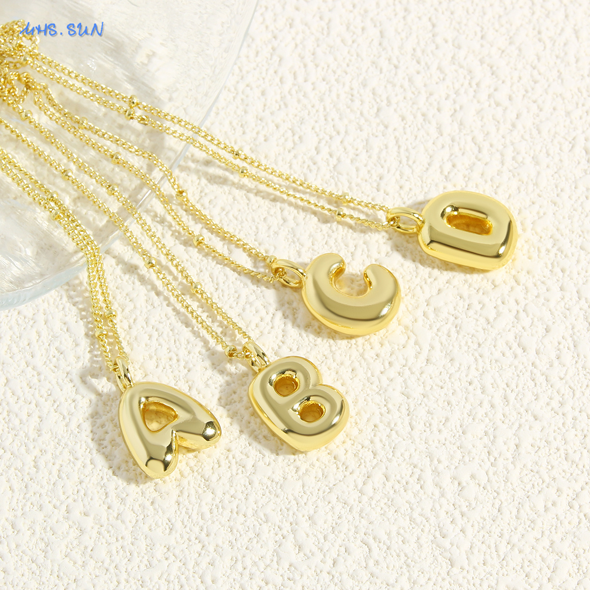 MHS.sole Nuovo carino ottavino palloncino a bolle collana iniziale colore oro mini paffuto 26 lettere dell'alfabeto collana con ciondolo gioielli regali