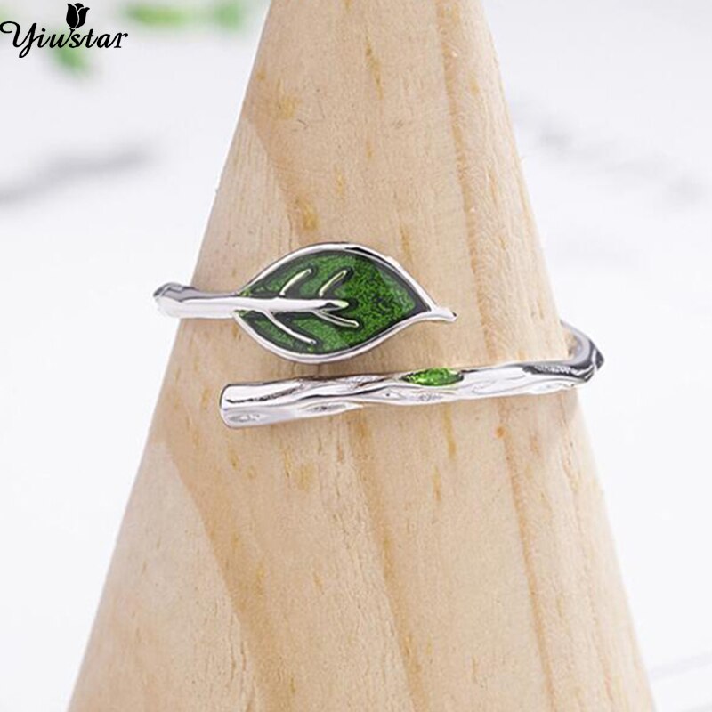 Yiustar Mode Verstelbare Groene Bladeren Ringen Voor Vrouwen Meisjes Sieraden Huwelijksgeschenken Mini Leuke Elegante Open Knuckle Vinger