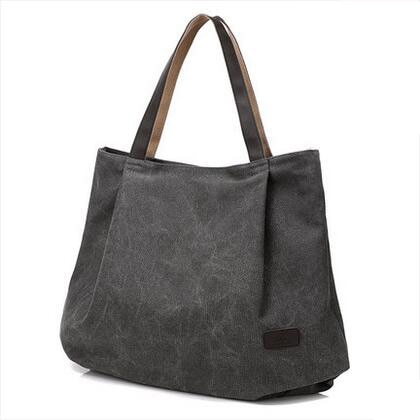 Simple Big Capacity Canvas Women Messenger Bag Girls Handbag Shoulder Bag Leisure Daily Shopping Totes: grey